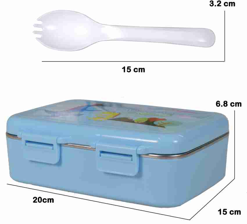WISHKEY BPA Free Plastic Small Lunch Box with 3 Compartment and Spork  (Blue) 