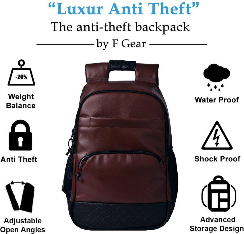 F GEAR Luxur Anti Theft 25 L Laptop Backpack Brown Price in India Flipkart