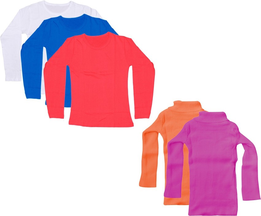IndiWeaves Girls Combo Pack of Woolen High Neck Skivvy and Cotton