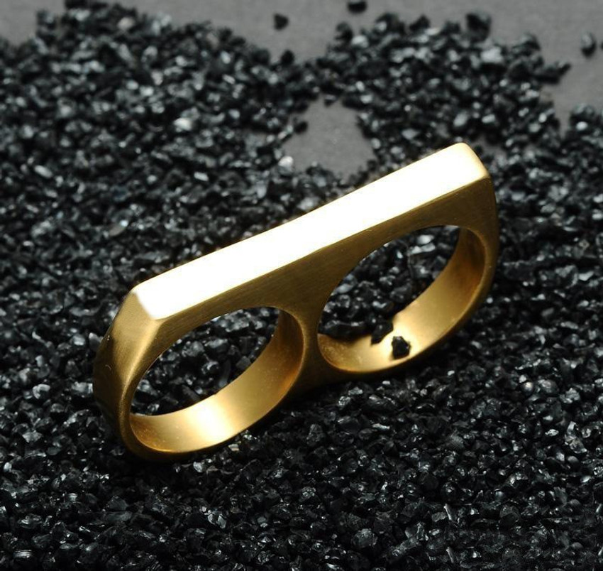 Double finger ring mens gold sales