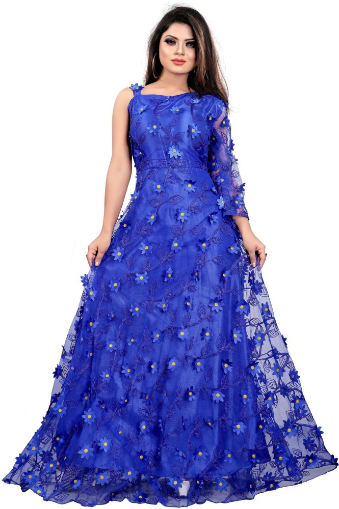 Blue Colour New Fancy Wedding Wear Designer Heavy Butterfly Net Gown  Collection 4736 B  The Ethnic World