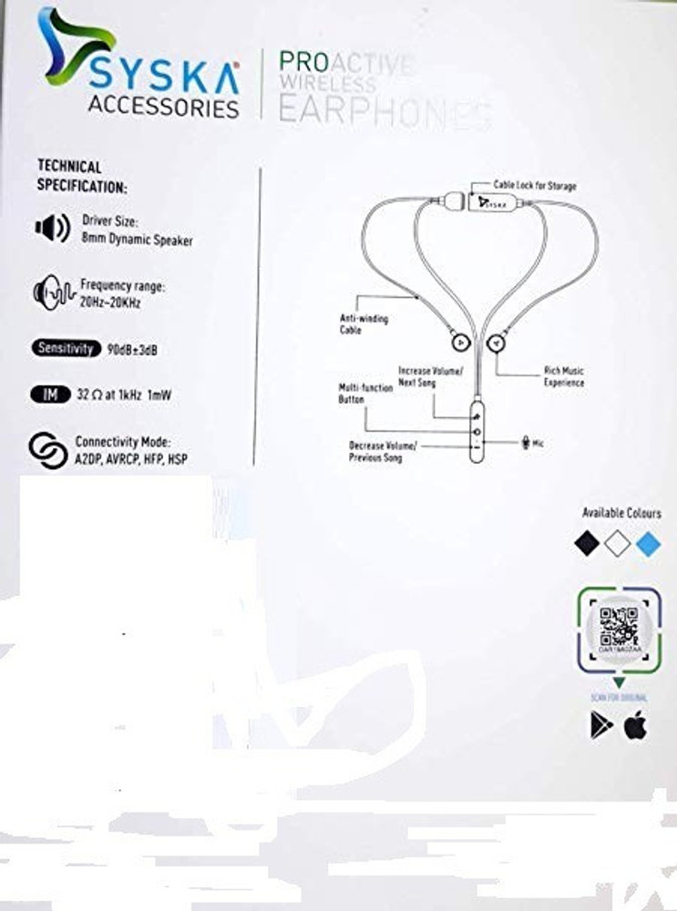 Syska he5300 wireless hot sale earphones with mic price