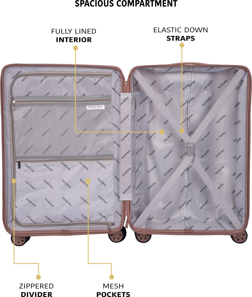 ROMEING Genoa Polycarbonate Hard-sided Luggage Set of 2 Trolley Bags  (RoseGold) (55 & 65 cm) Cabin & Check-in Set 4 Wheels - 24 inch Rose Gold -  Price in India