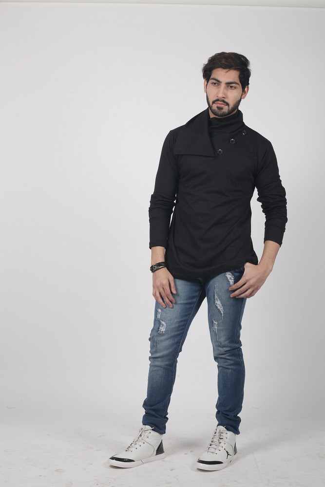 Amore la ropa Solid Men Cowl Neck Black T Shirt Buy Amore la