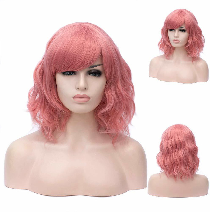 Winshope Pink Short Pink Wig For Women Girls Curly Full Head Wig Heat Resistant Synthetic Fiber Natural Real Cat 4169 Hair Extension Price in India Buy Winshope Pink Short Pink Wig For