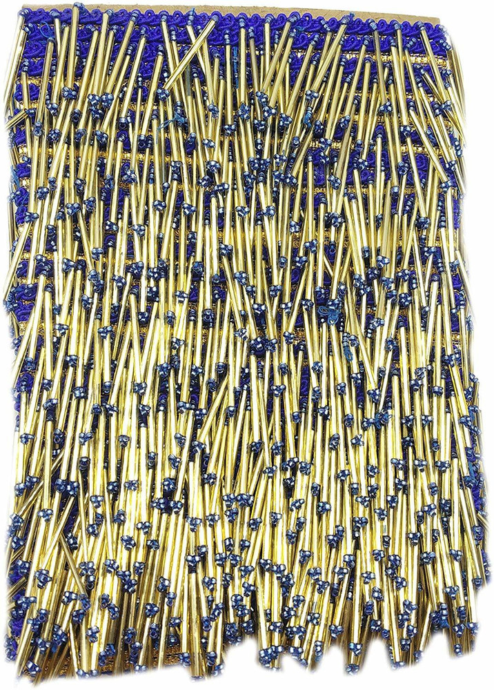GOELX Royal Blue Golden Latkan Hanging Tassel Lace 9 mtr for