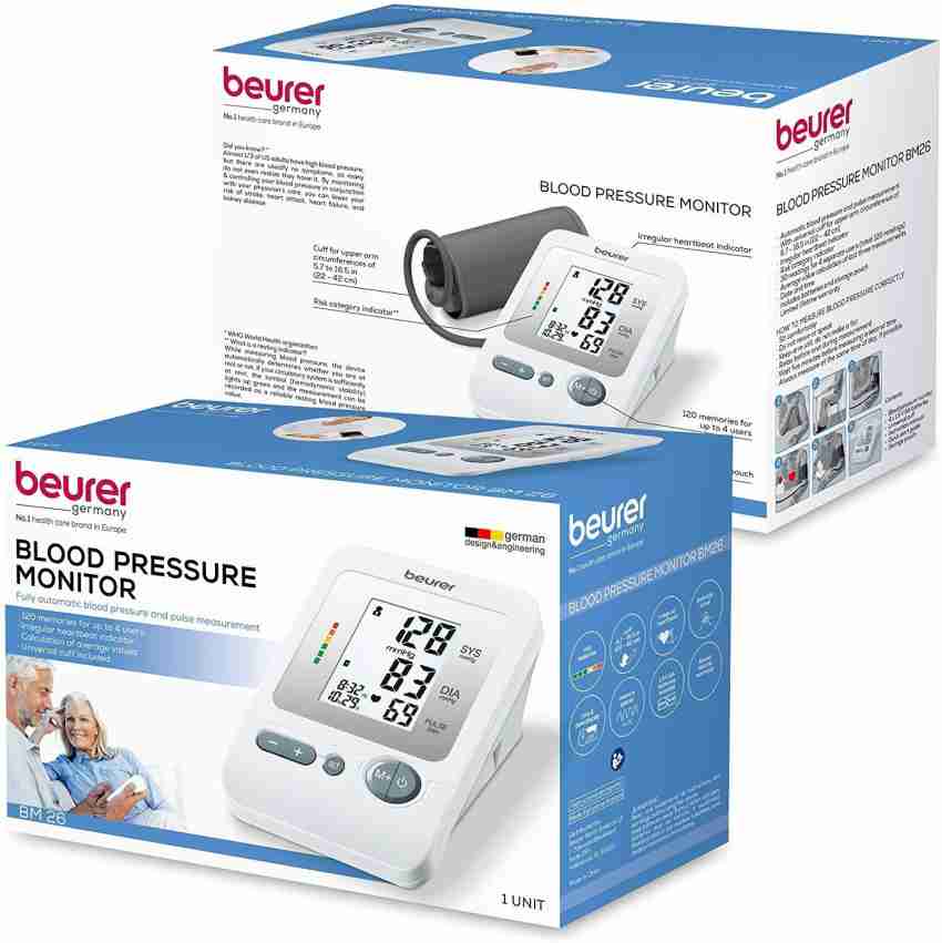 Beurer Upper Arm Blood Pressure Monitor, Large Cuff, Color Coded Results,  BM26 