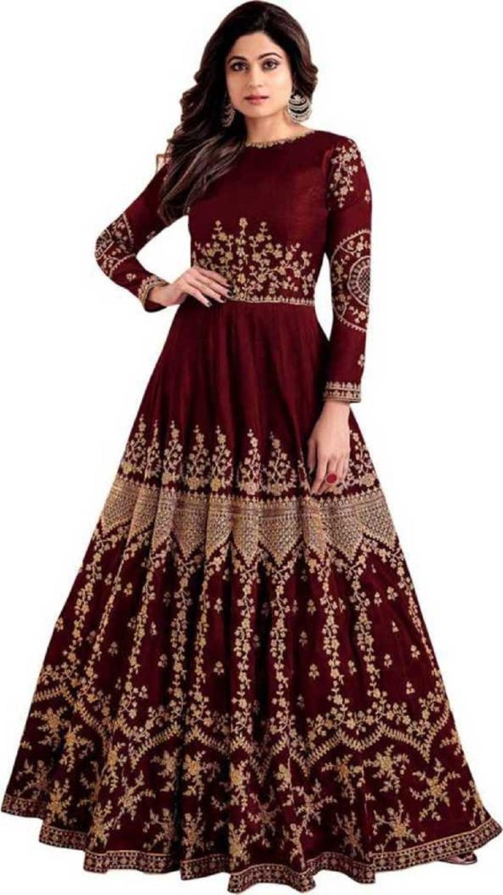 Gown  Maroon velvet heavy embroidered wedding gown