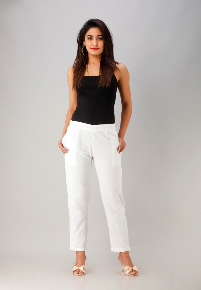 Buy MIRAYYA Women's Cotton Blend Solid Regular Fit Straight Pant