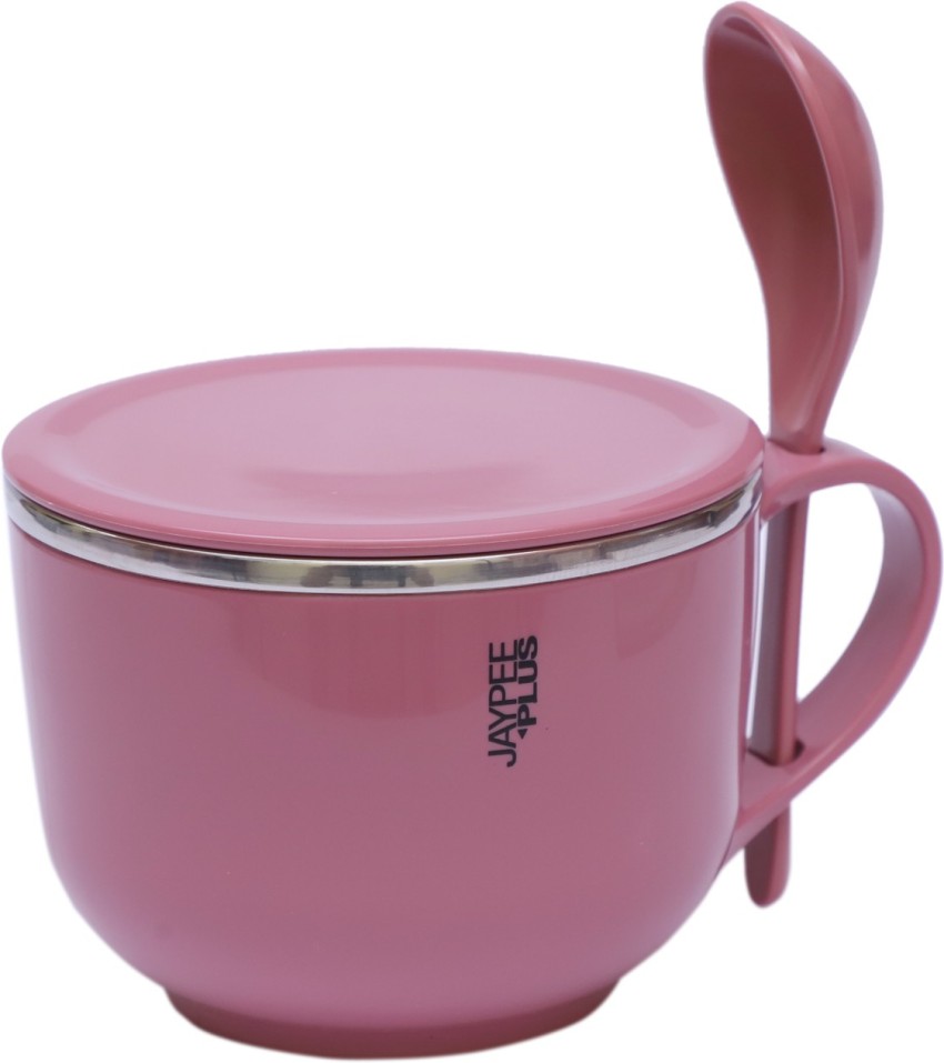 Jaypee Plus Stainless Steel Solid Soup Container/Bowl with  Steel Lid & Steel Spoon with Holder Pink: Soup Bowls