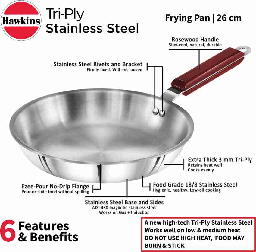 Hawkins Tri-Ply Stainless Steel Deep-Fry Pan with Glass Lid Silver (SSD15G) - 1.5 L