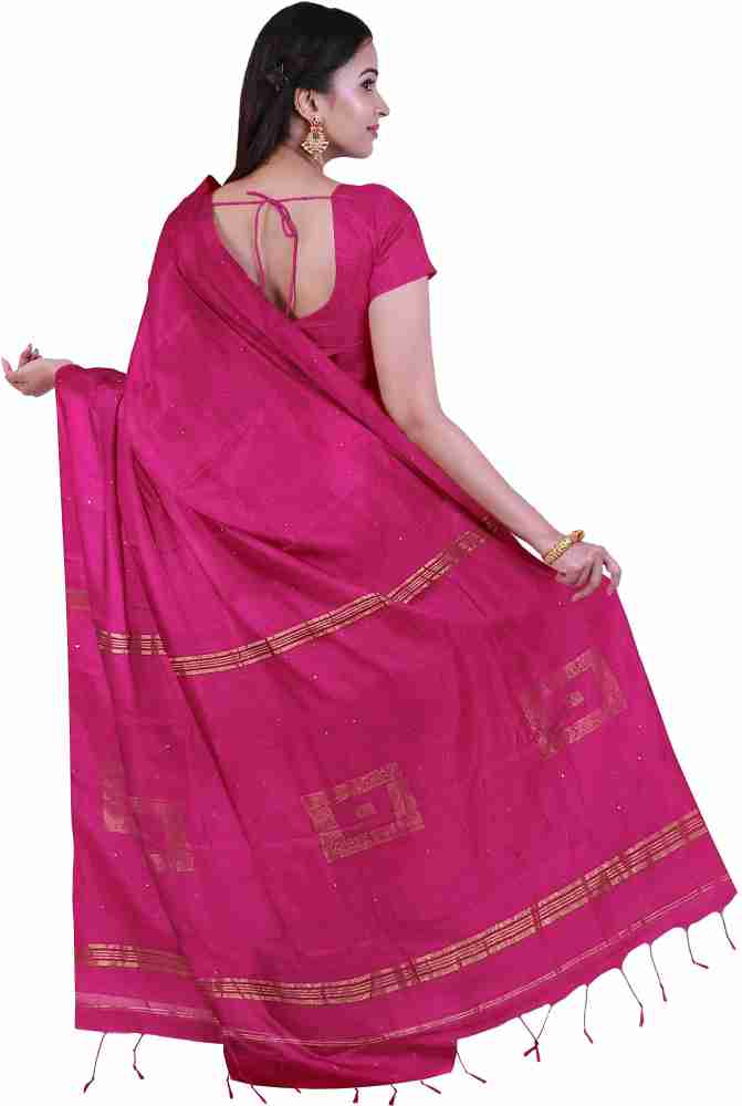 Buy loomfolks Woven Handloom Cotton Silk Magenta Sarees Online @ Best Price  In India