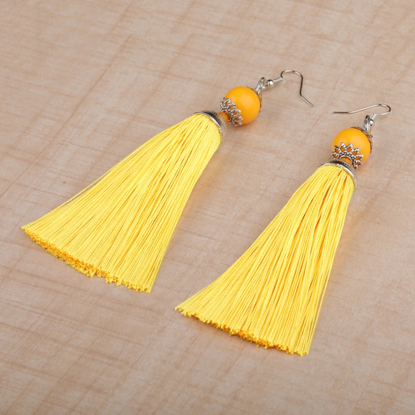 Buy ShreejiHuf Elegant Yellow Long Thread Tassel Earrings  for Women Alloy Drops & Danglers Online at Best Prices in India