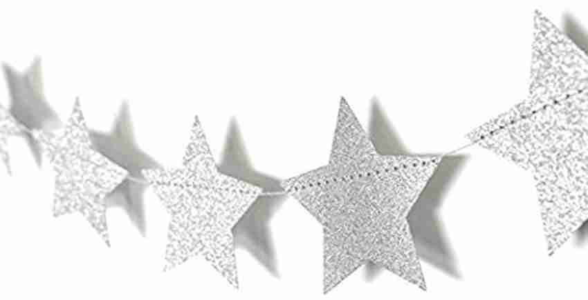 FUNCART Silver Silver Star Glitter Paper Garland Hanging for