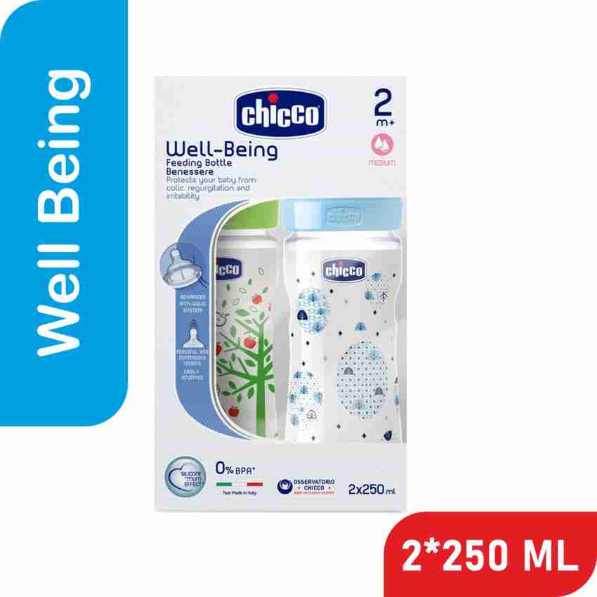 Chicco Well-Being Glass Feeding Bottle (240ml, Medium Flow) (Neutral) 