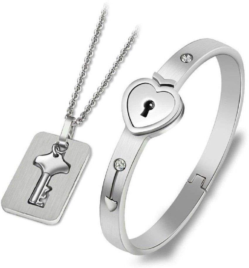 Stainless Steel Gold Lock Heart Link Chain Bracelet Women  ZIVOM