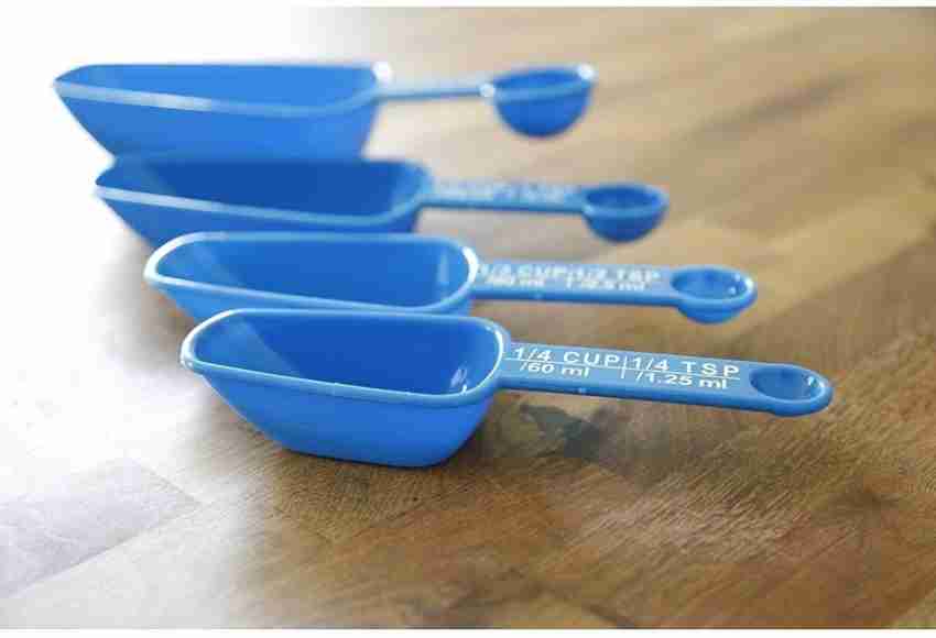 Measuring Spoon Set - Stainless Steel Measuring Spoons and Blue Plastic Measuring  Cups for Liquids and Solids