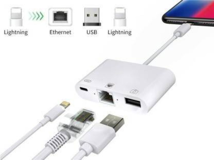 [Apple MFi Certified] Lightning to Ethernet Adapter - 3 in 1 Lightning to  USB Camera Adapter with RJ45 LAN Network and Charging Port, Compatible with