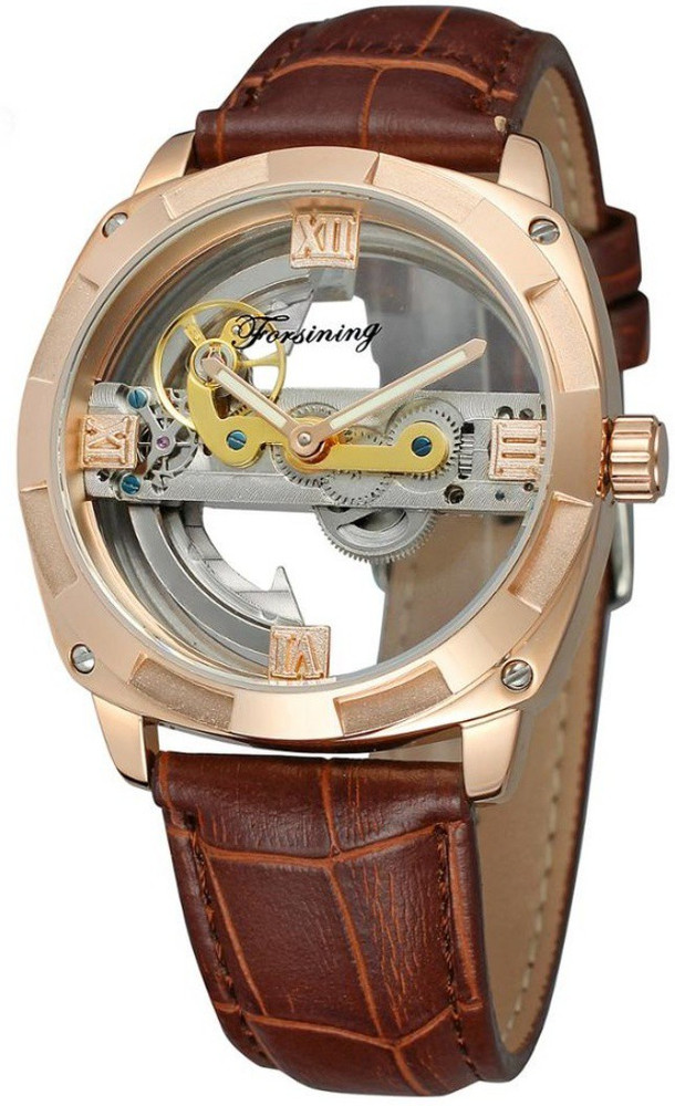 Forsining Genuine Leather Mechanical Self Winding Skeleton Wristwatch for Men Brown Gold Analog Watch For Men Buy Forsining Genuine Leather Mechanical Self Winding Skeleton Wristwatch for Men Brown