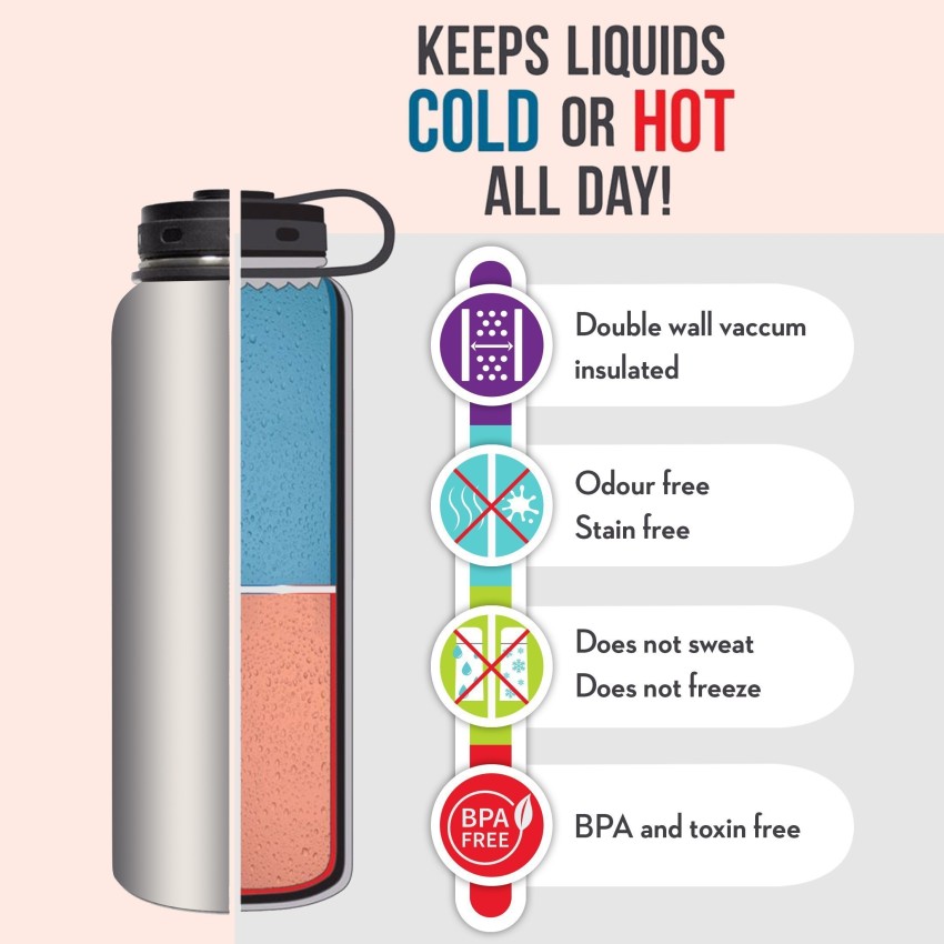 Milton Thermosteel Duo DLX 1000, Double Walled Vacuum Insulated Flask 1000  ml | 34 oz | 1 Ltr |24 Hours Hot and Cold Water Bottle, 18/8 Stainless