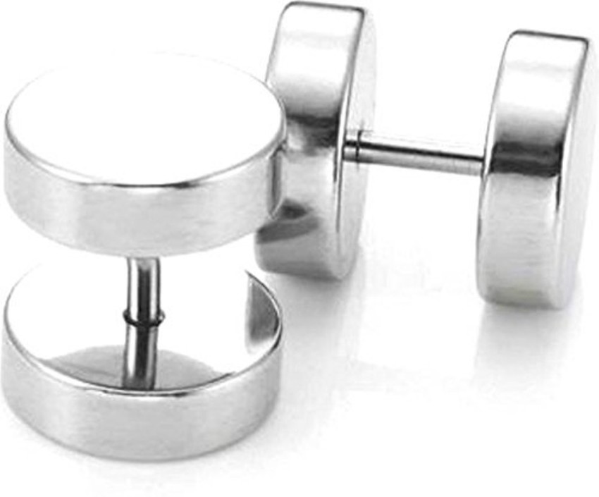 M MOD CON Flat Round Silver stud earrings for men boys Stainless Steel Stud Earring