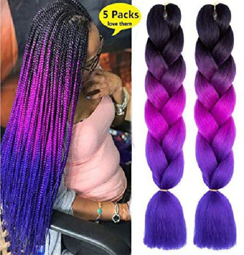 Msbelle Black-Purple-Blue: 5Pcs Synthetic Braiding , Kanekalon