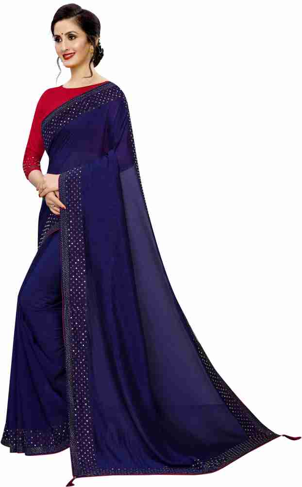 Buy QVIDYA Solid/Plain Bollywood Silk Blend Blue Sarees Online @ Best Price  In India