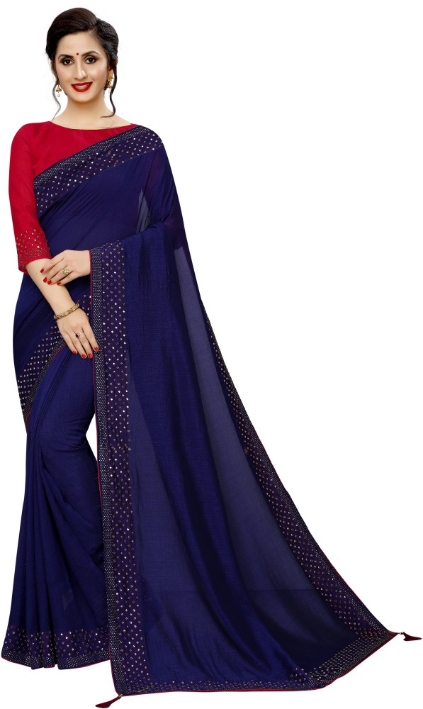 Buy QVIDYA Solid/Plain Bollywood Silk Blend Blue Sarees Online @ Best Price  In India