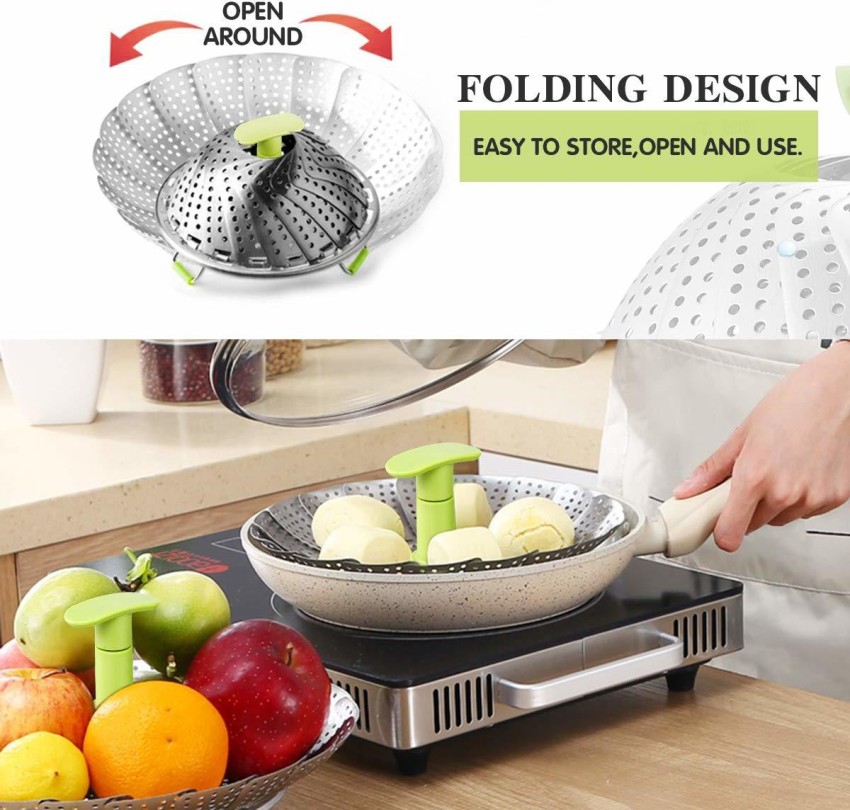  Steamer Basket Stainless Steel Vegetable Steamer Basket Folding  Steamer Insert for Veggie Fish Seafood Cooking, Expandable to Fit Various  Size Pot (5.1 to 9): Home & Kitchen