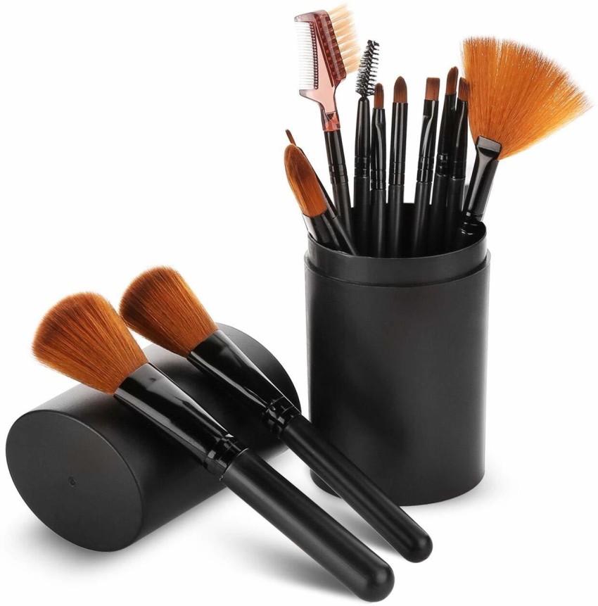 Protable Mini Makeup Brushes Set with Travel Case 5PCS Cosmetic Brushes  Kit(Natural and Synthetic Hair)-Includes  Foundation-Contouring-Blending-Blush And Eyeshadow Brushes(Travel Size) Red