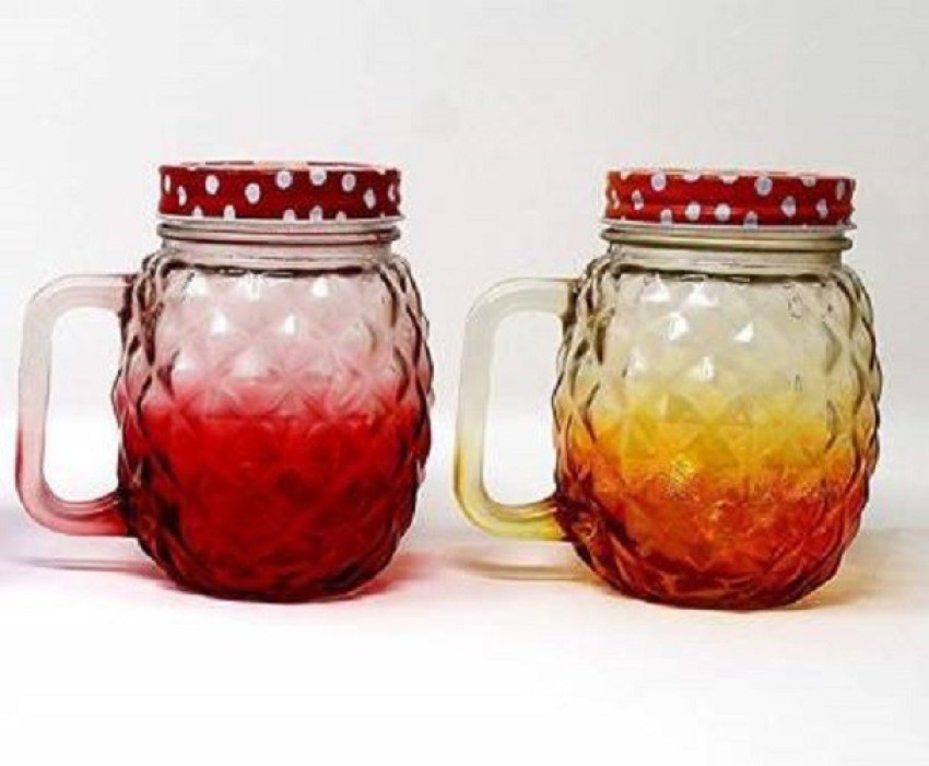 Colorful Pineapple-Shaped Mason Jar Mug Glasses with Straws & Lids, Set of 6