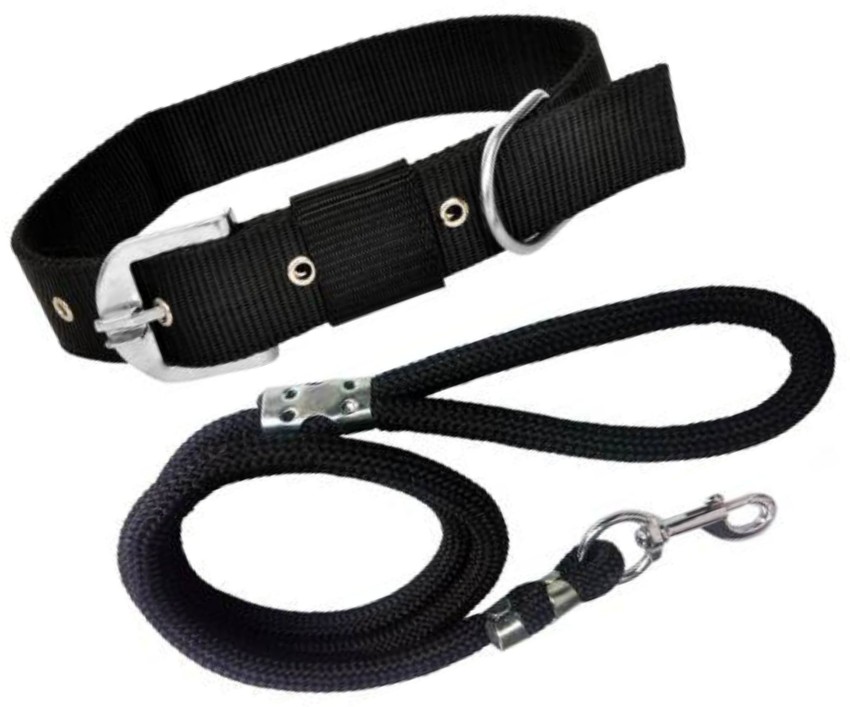 Black Dog Collar with Brown Leather + Black and Ivory Stitching