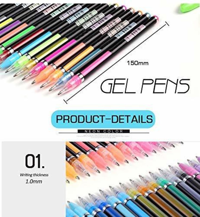 12 Plastic Neon Color Gel Pen Set Metallic Glitter PLUS Cartoon Shape  Pencil Box Having 12