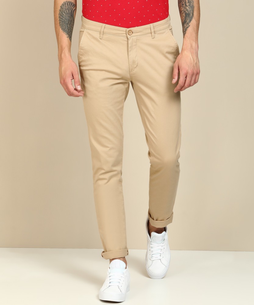Buy John Players Men Khaki Solid Skinny Fit Flat Front Trousers  Trousers  for Men 1428881  Myntra