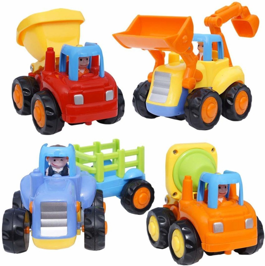 Toys for a 2 Year Old Boy - 4 Friction Powered Trucks for 3+ Year Old Boys,  Push & Go Cars Cartoon Construction Vehicle Set - Best Toddler Boys Toys 