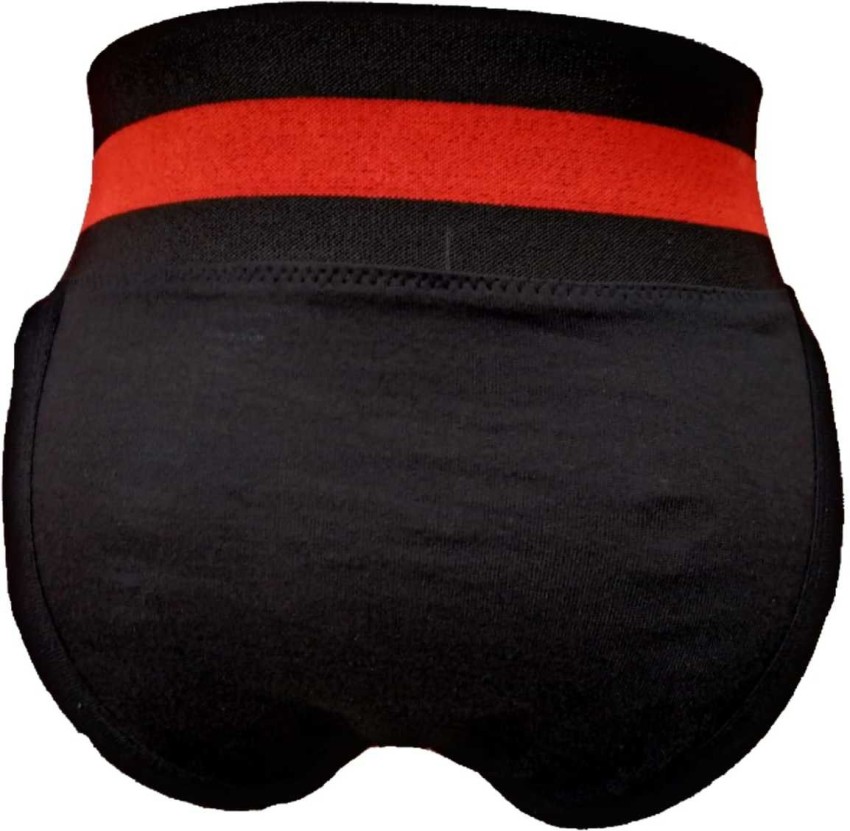 Omtex Sports Cotton Brief with Cup Pocket Black Waist 