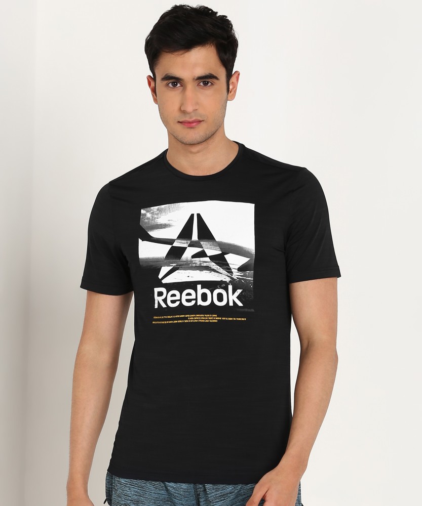 REEBOK Printed Men Round Neck Black T-Shirt - Buy REEBOK Printed