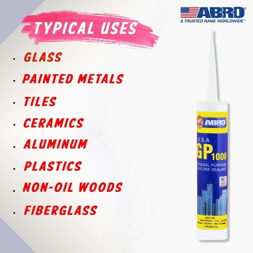 ABRO GP-1000 Clear General Purpose Silicone Sealant Water Resistant Surface  Adhesive for Glass, Wood, Metal & Tiles (2Pcs) Adhesive Price in India -  Buy ABRO GP-1000 Clear General Purpose Silicone Sealant Water