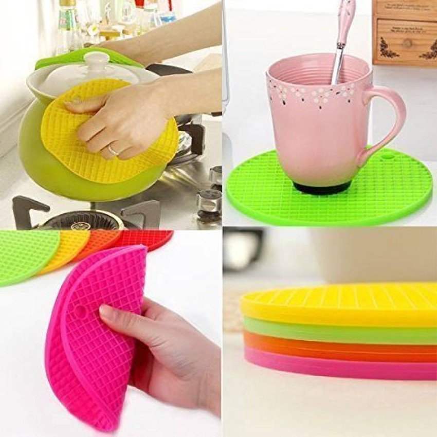 YDL Round Hot Pot Holder Heat Resistant Disc Pads Kitchen Insulation  Anti-Slip Coasters Dining (4 Piece - Multicolour)dish trivet for kitchen mat ,silicone table mat set,silicon round mat,heat resistant mat,heat resistant  mat,silicon kitchen