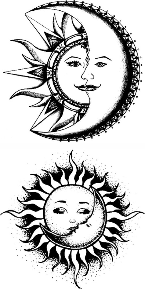 Sun Wave Moon Unalome Geometric Temporary Tattoo - Etsy