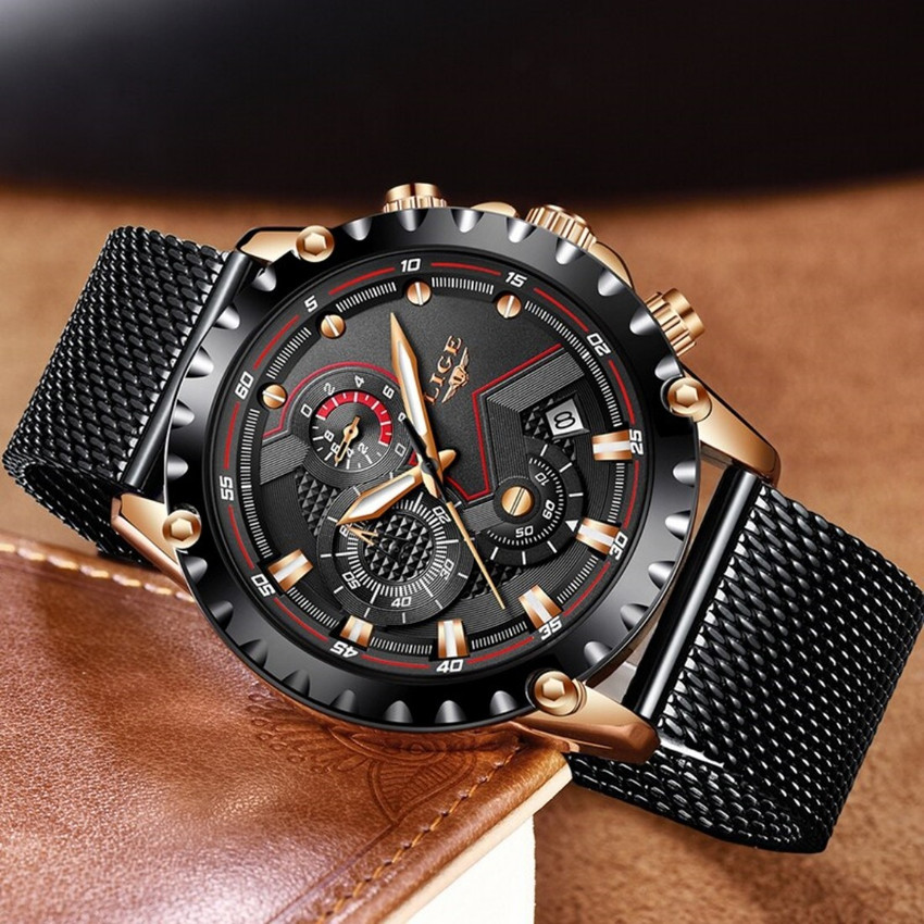 Lige LIGE Multifunctional Chronograph Wristwatch for Men Black