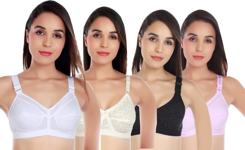 NMDK Old Chicken White Cotton Bra Women Full Coverage Non Padded