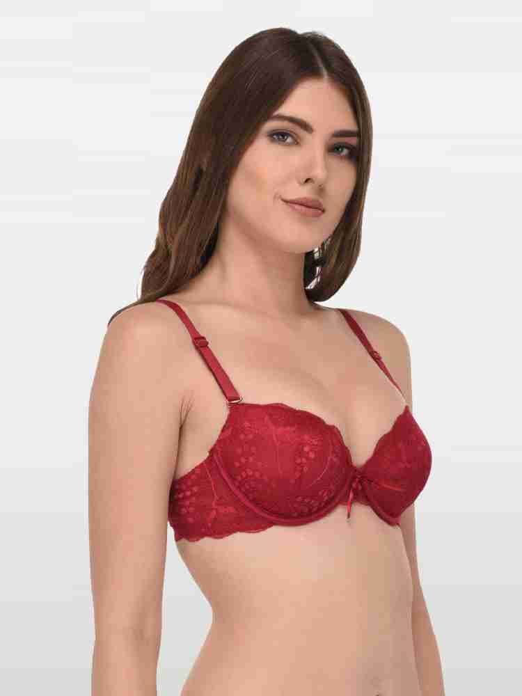 Buy Quttos Maroon Lace Underwired Lightly Padded Push Up Bra QT BR 222 MAH  36B - Bra for Women 7694180