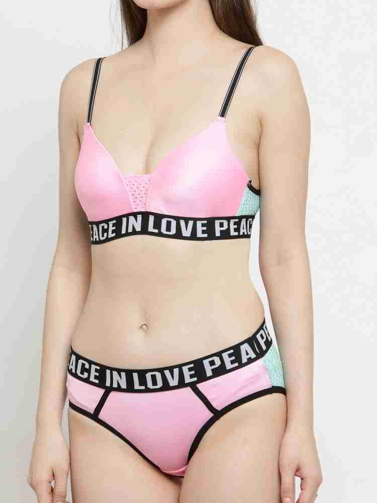 Prettycat Pink Polycotton Bra And Panty Set Printed Lingerie Set