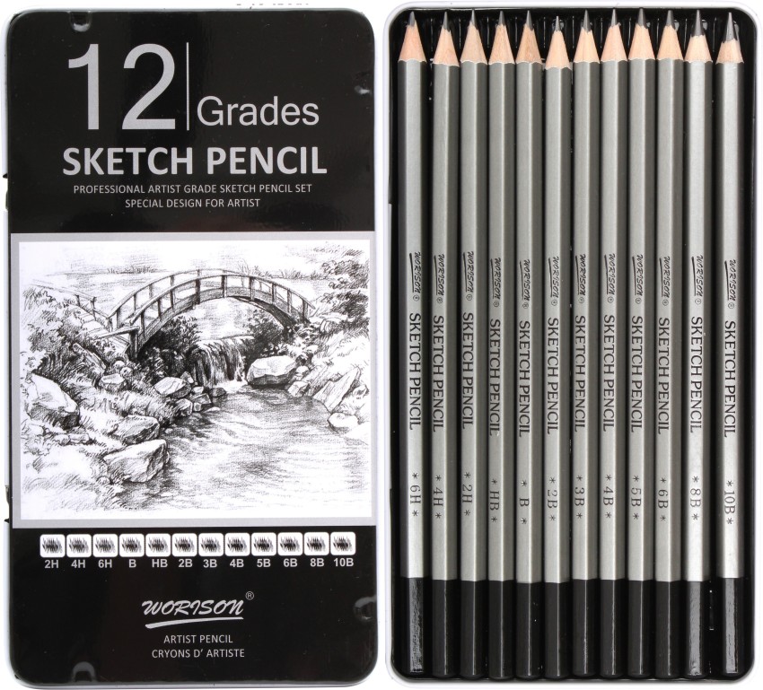dainayw Professional Drawing Sketching Pencil Set, 12 Pieces Art Pencils  10B, 8B, 6B, 5B, 4B, 3B, 2B, B, HB, 2H, 4H, 6H Graphite Shading Pencils for