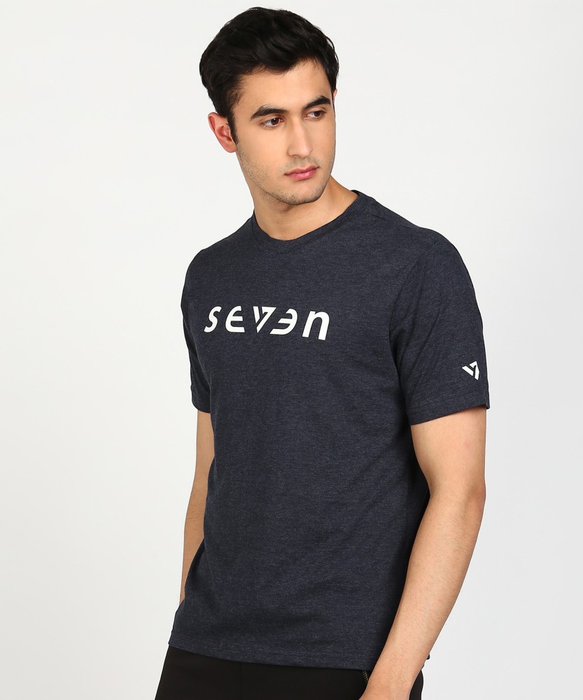 Seven By MS Dhoni Printed Men Round Neck Blue T-Shirt - Buy