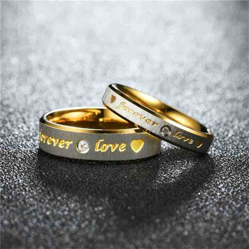 University Trendz Love Gifts Gold Plated Stainless Steel Size 7 and 9 Couple Ring for Men and Women Stainless Steel Crystal Titanium Plated Ring Set Price in India Buy University Trendz