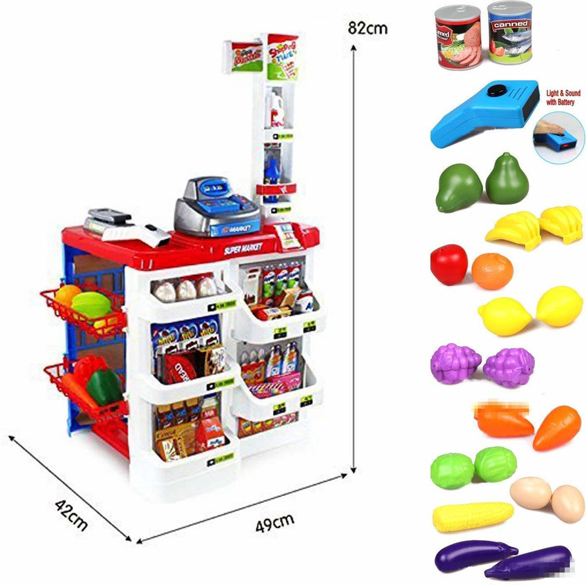 Toy Shopee Playset Big Size Supermarket kit for Kids Toys with Shopping Cart and Sound Effects Kitchen Set Kids Toys for Boys and Girls Multicolor Playset Big Size Supermarket kit