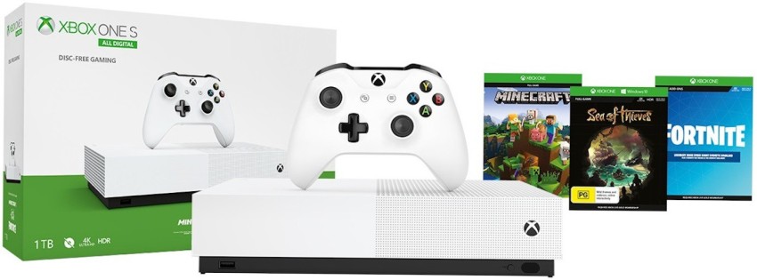 Xbox One S 1TB All-Digital Edition Two Controller Bundle, Xbox One S 1TB  Disc-Free Console, 2 Wireless Controllers, Download Codes for Minecraft,  Sea of Thieves and Fortnite Battle Royale 