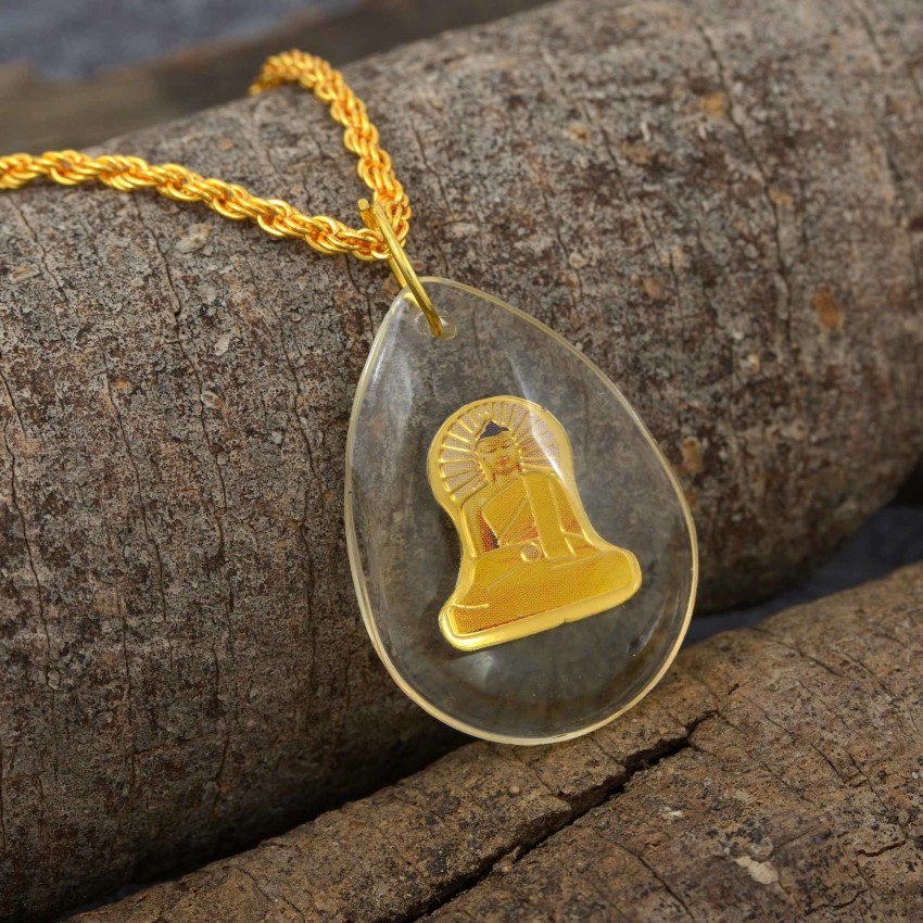 Mens Buddha Pendant Necklace With Gold Buddha Head & Silver Hand
